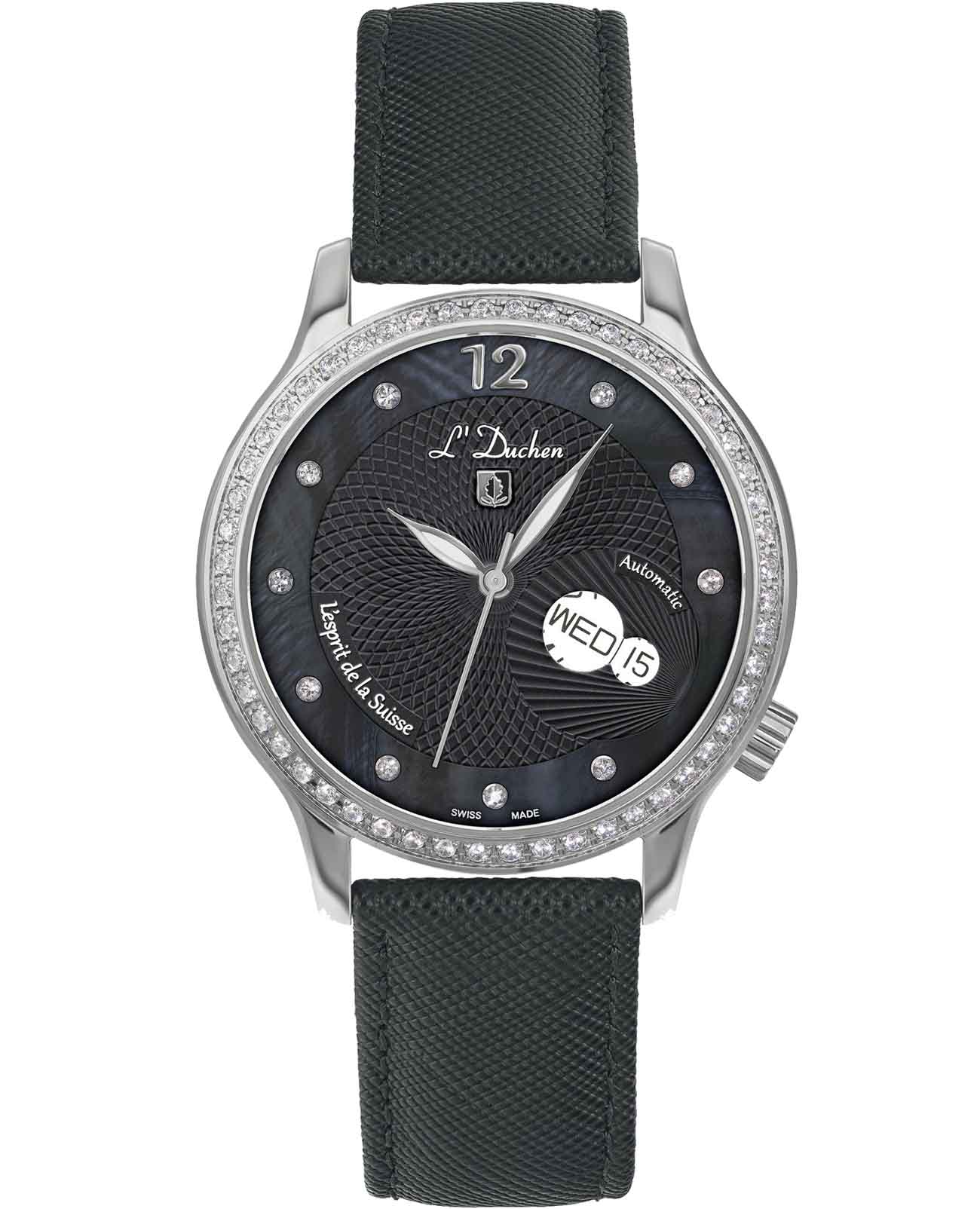 L'Duchen L'Duchen Coquille D 713.11.31  D 713.11.31 механические женские часы серебристый циферблат, браслет кожаный — вид спереди